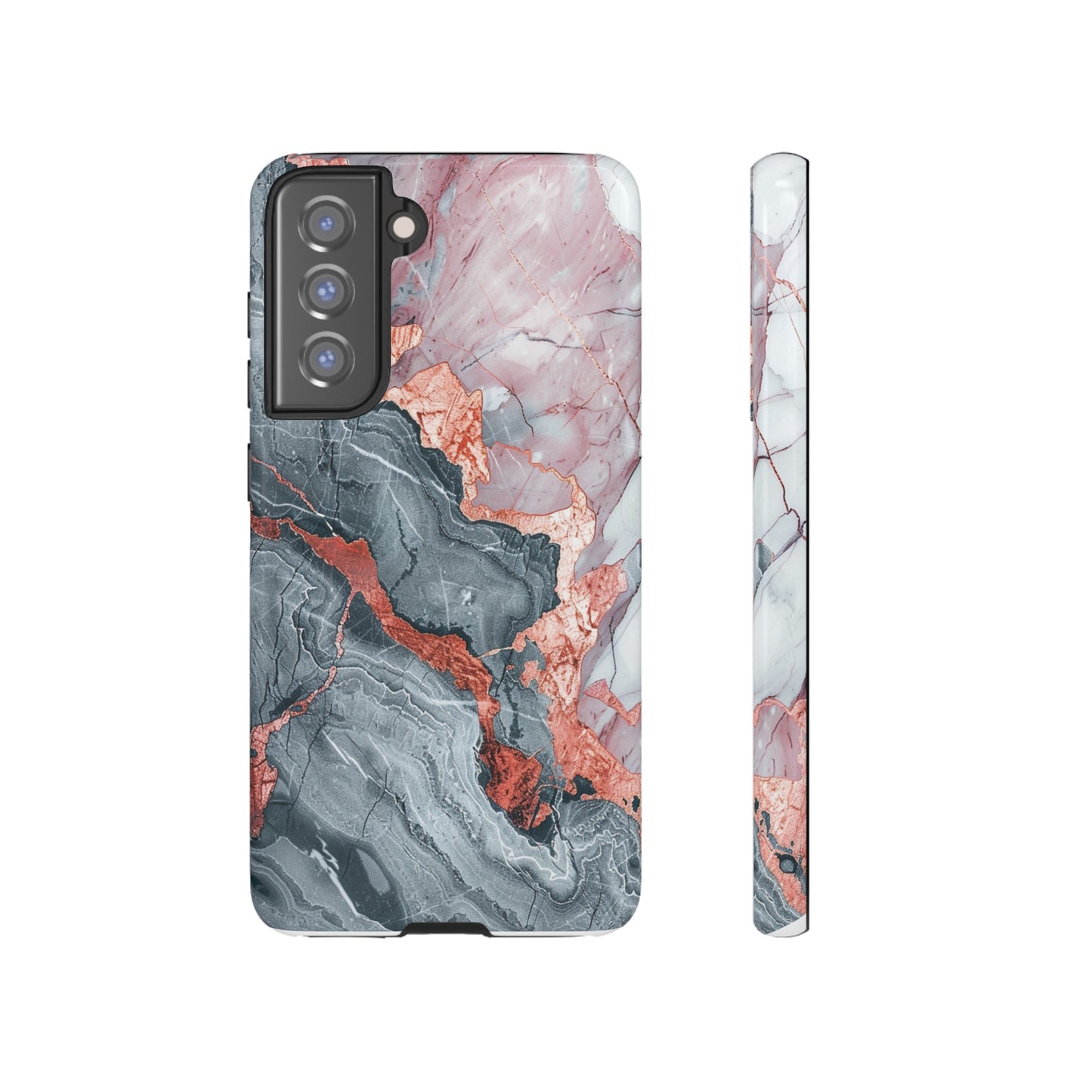 Coque téléphone robuste et résistante aux chocs  : marbre gris , orange et or