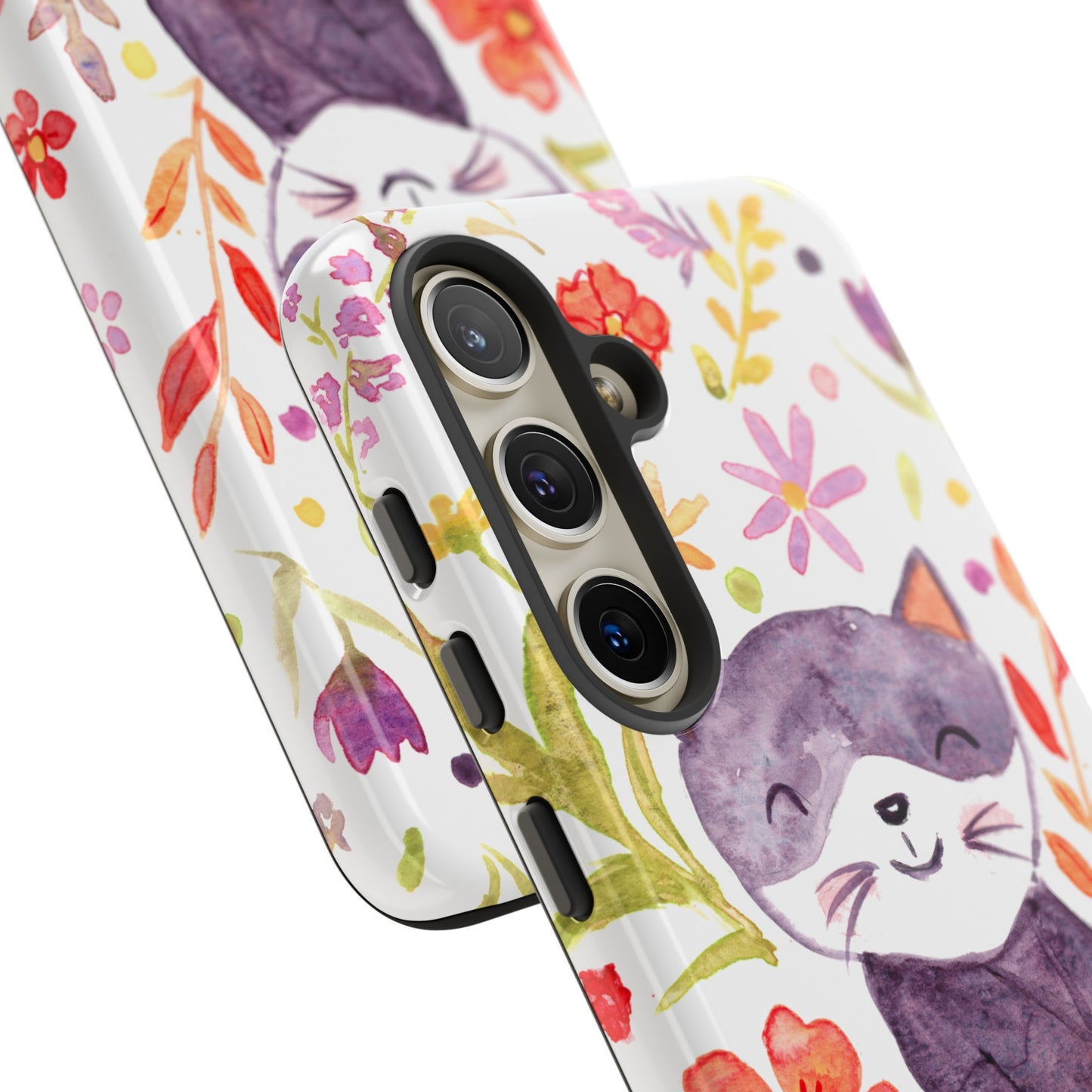 Robust and shock-resistant phone case Watercolor: Floral cat