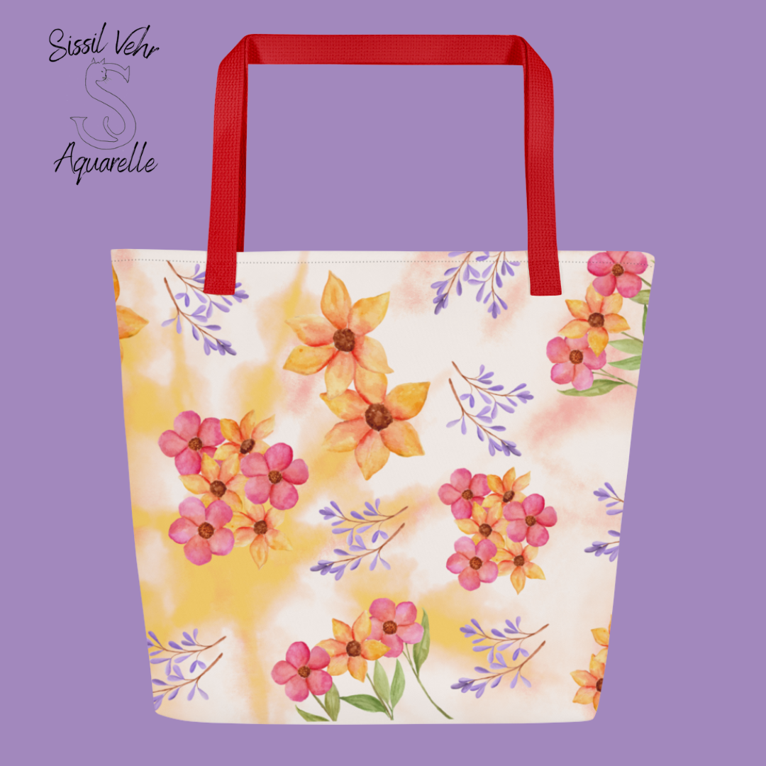 Sac de plage personnalisable en polyester - Grande taille avec impression de fleurs