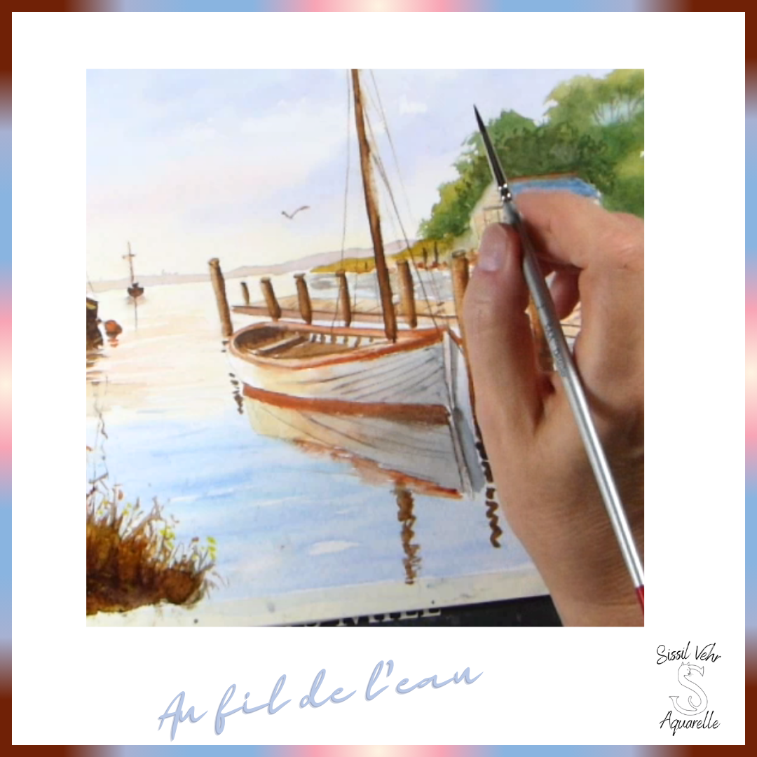 Tutoriel Vidéo Aquarelle DIY : Lever de Soleil avec Bateaux et Reflets avec carnet PDF inclus