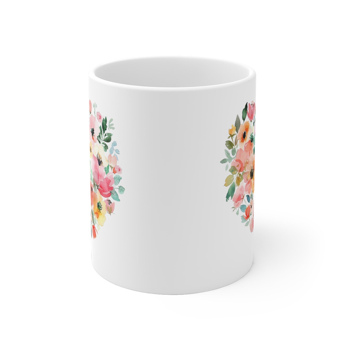 Mug Coeur Personnalisé Fleurs Aquarelle| cadeau personnalisable |Mug Céramique