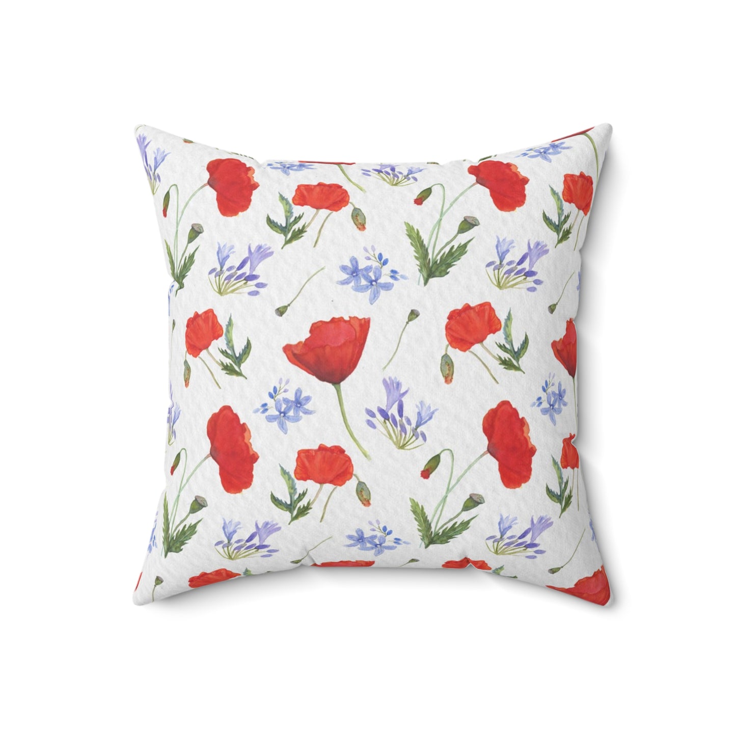 Square pillow with floral pattern Poppies and agapanthus in watercolor