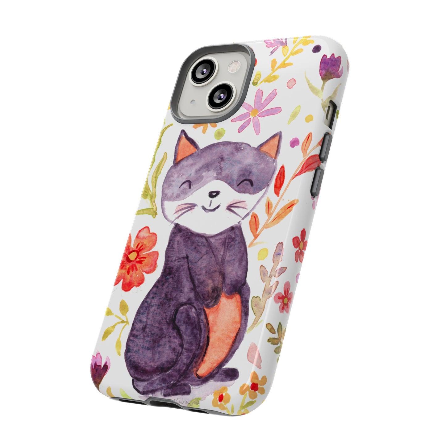 Robust and shock-resistant phone case Watercolor: Floral cat