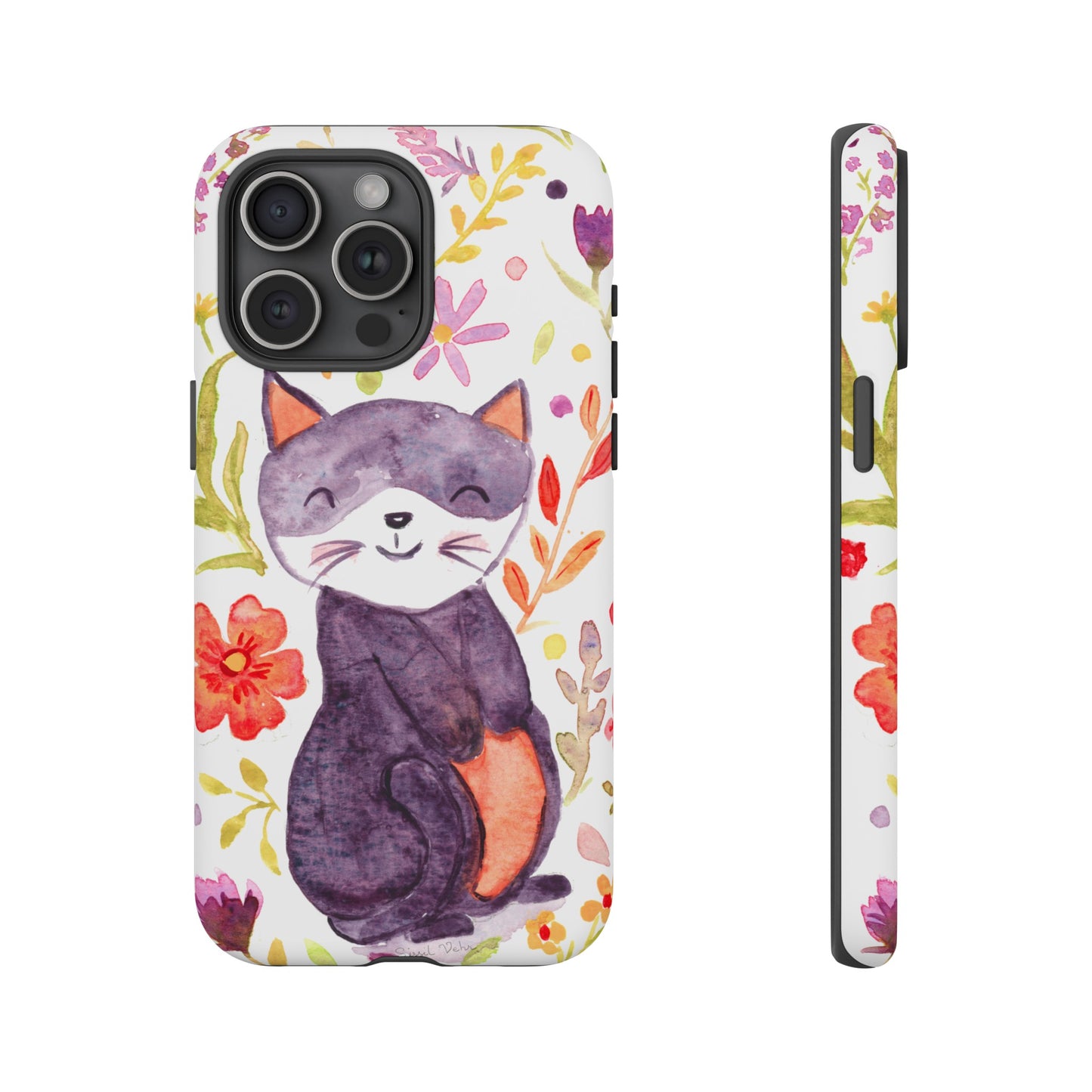 Robust and shock-resistant phone case Watercolor: Floral cat