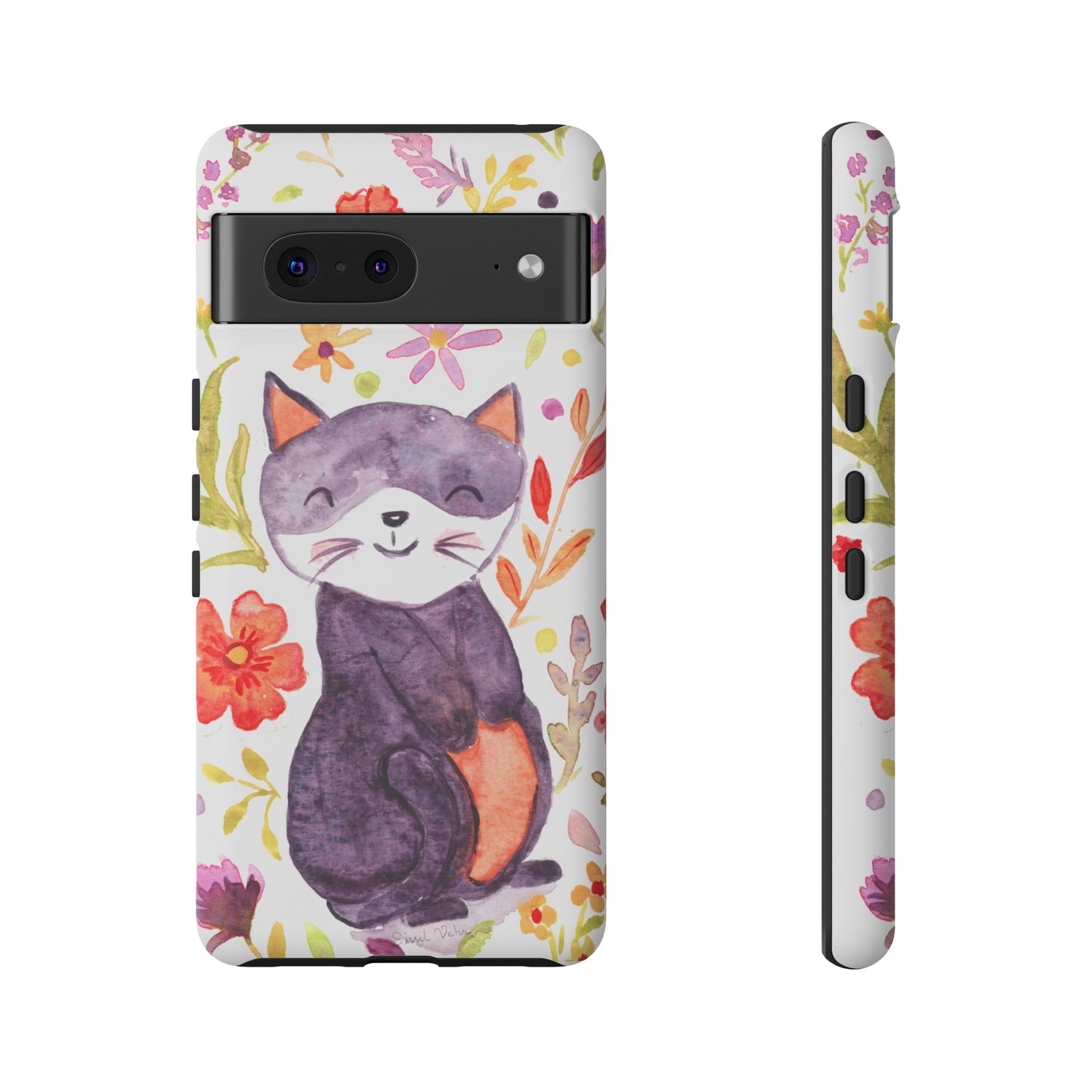 Robust and shock-resistant phone case Watercolor: Floral cat