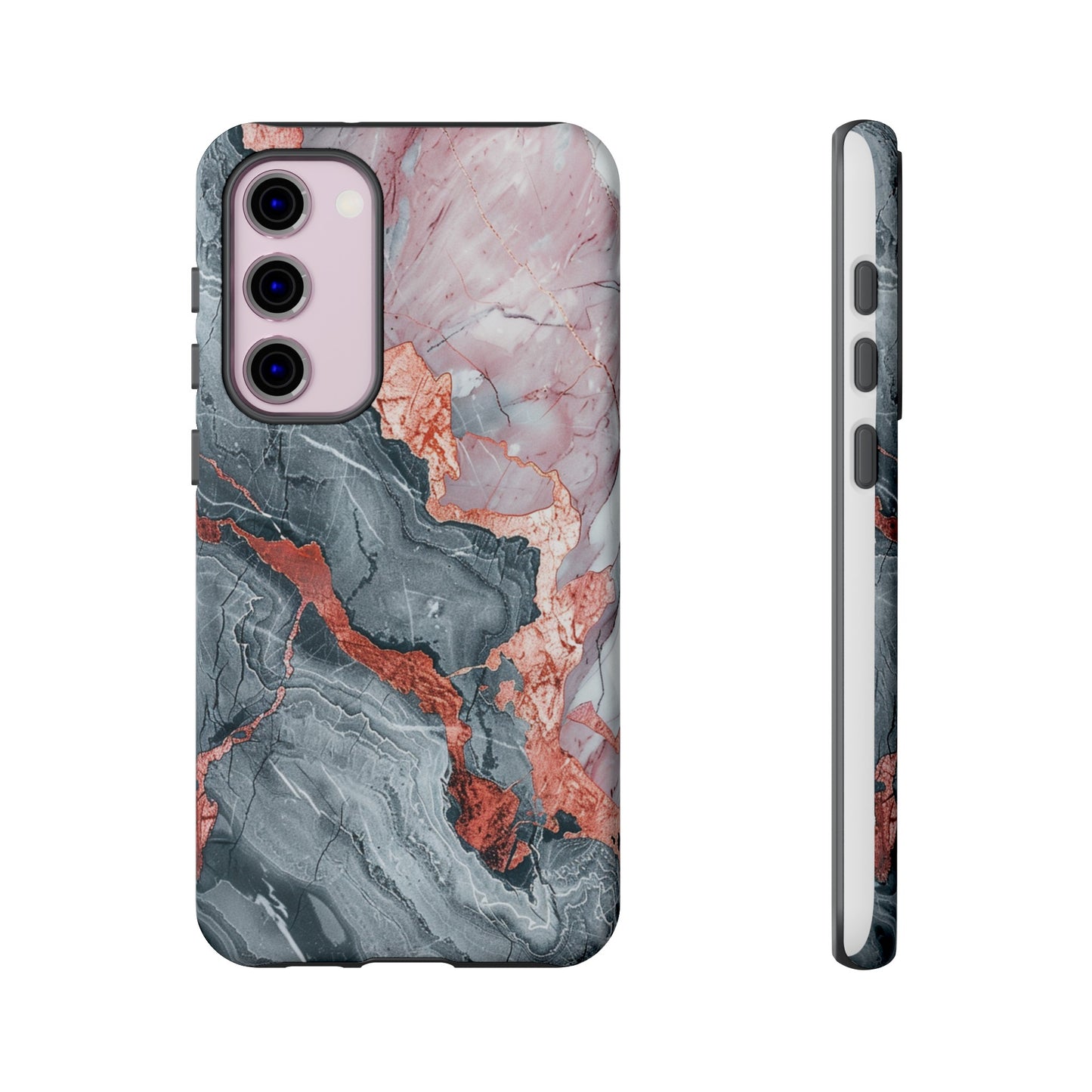 Coque téléphone robuste et résistante aux chocs  : marbre gris , orange et or