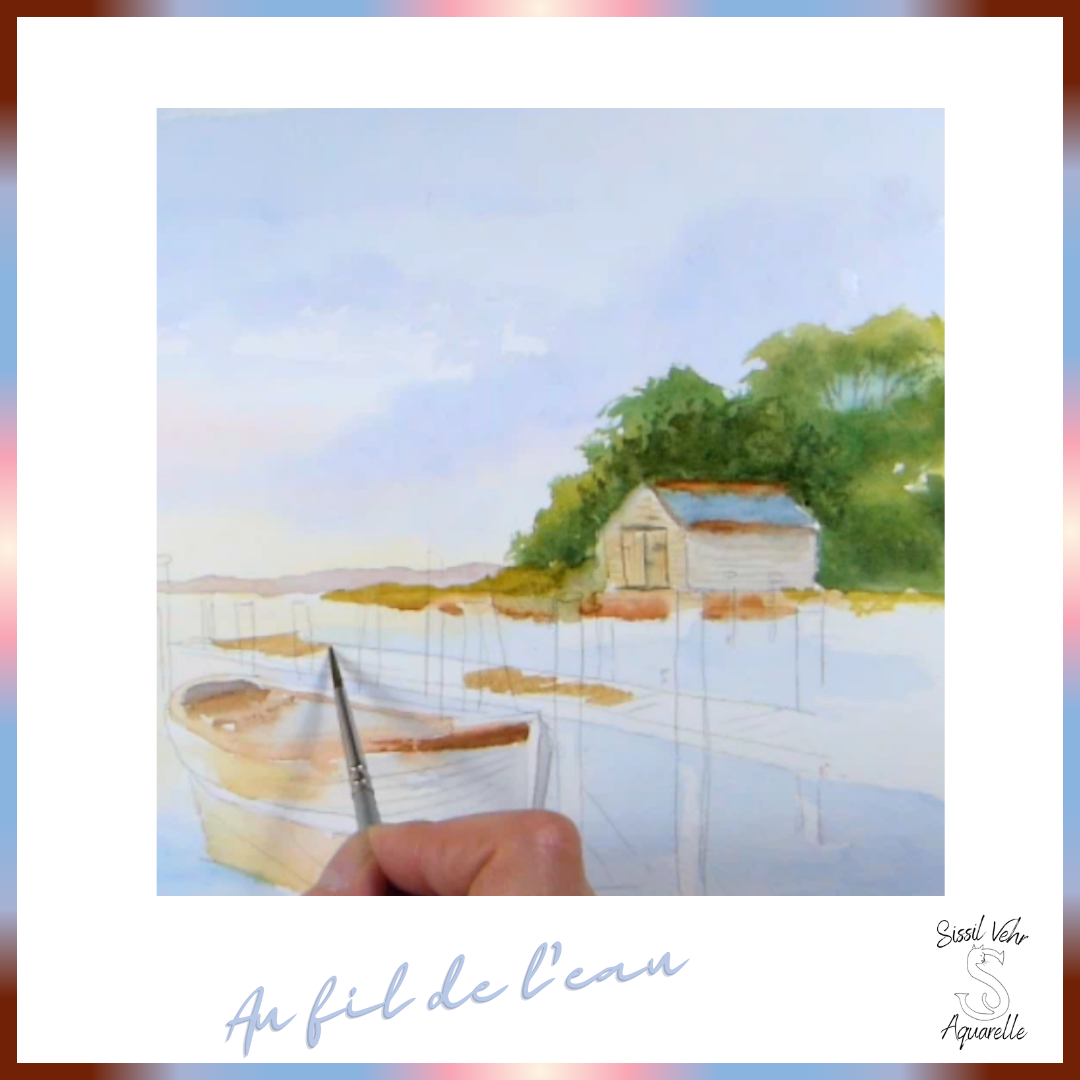 Tutoriel Vidéo Aquarelle DIY : Lever de Soleil avec Bateaux et Reflets avec carnet PDF inclus