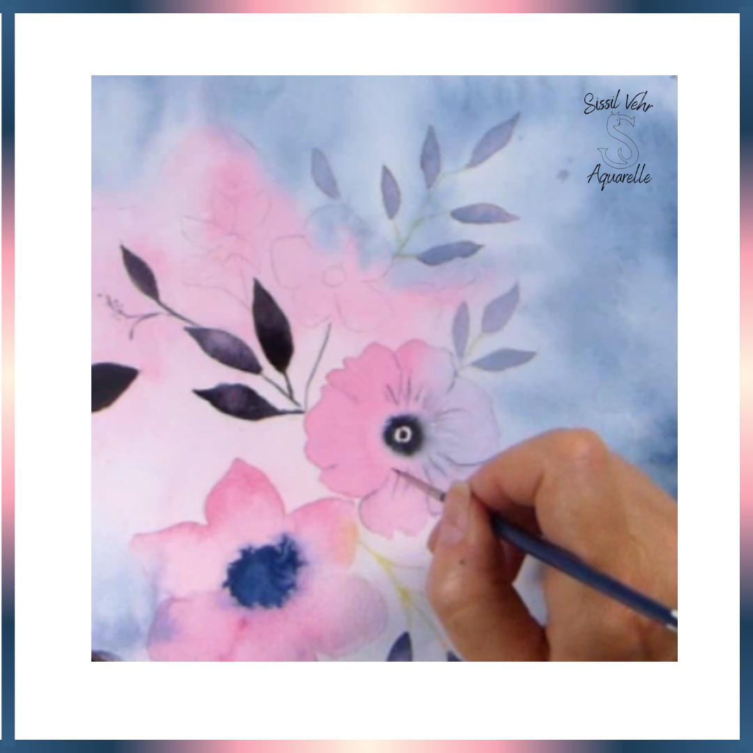 Cours aquarelle pas à pas Aquarelle - Chat floral | Vidéo et PDF Personnalisés et téléchargeables