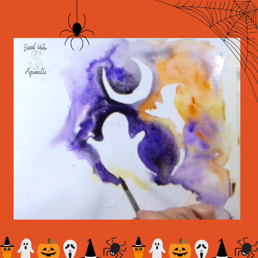 Affiche Aquarelle Halloween - Fantôme et Citrouille | Illustration Originale - Décor Automne