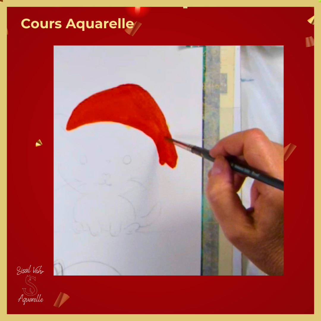 Tutoriel vidéo Aquarelle DIY - Carte de Noël Le Chat du Père Noël avec carnet inclus 🎅🐾