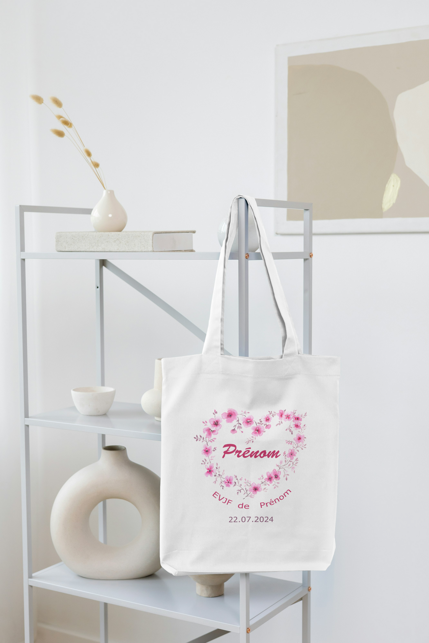 Tote bag / Sac Fourre tout EVJF personnalisé Coeur fleurs coton , Tote bag EVJF, Tote bag témoin, Team de la mariée