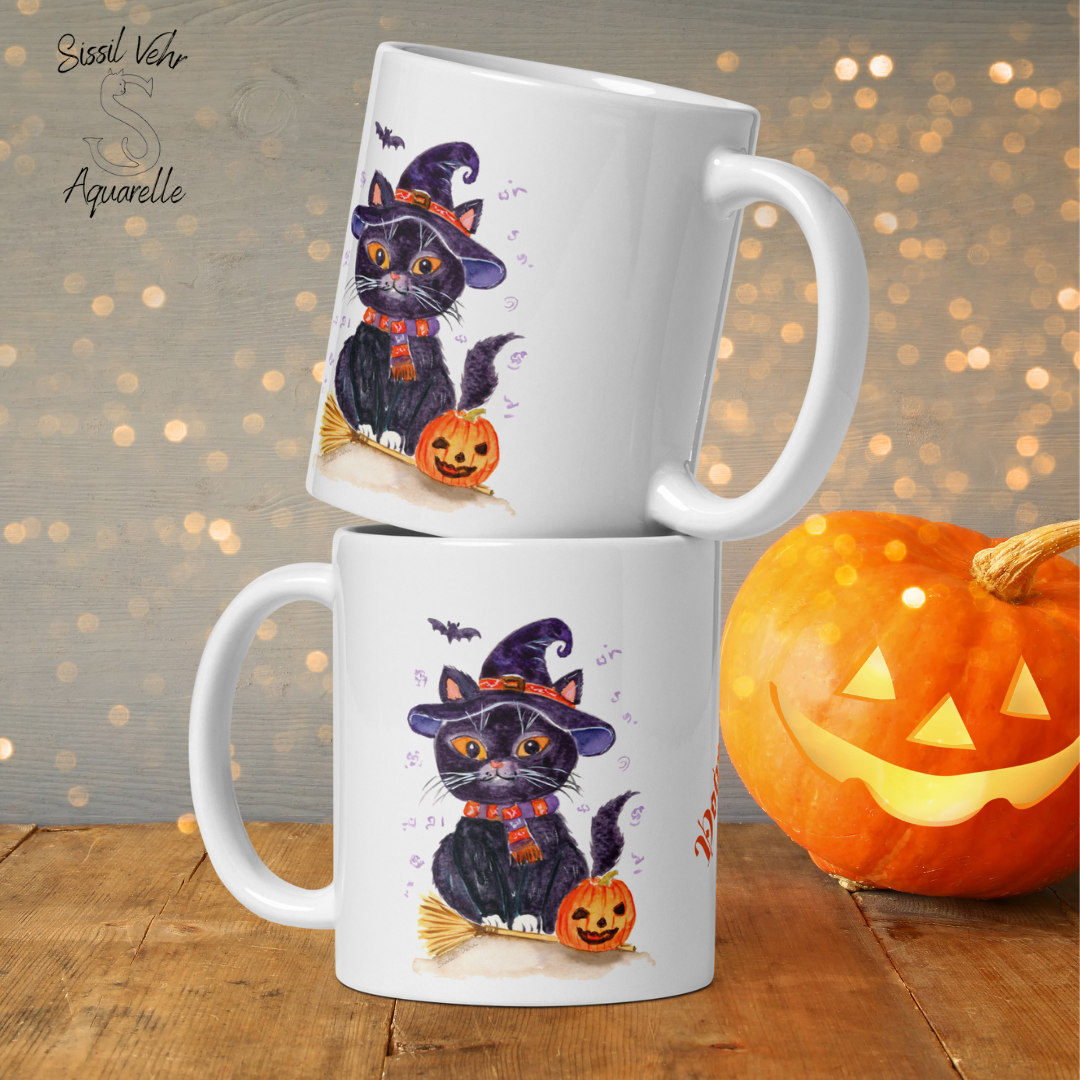 Mug Chat Sorcier - Imprimé sur 2 Faces | Personnalisable | Édition Spéciale Halloween