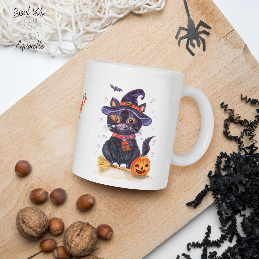 Mug Chat Sorcier - Imprimé sur 2 Faces | Personnalisable | Édition Spéciale Halloween