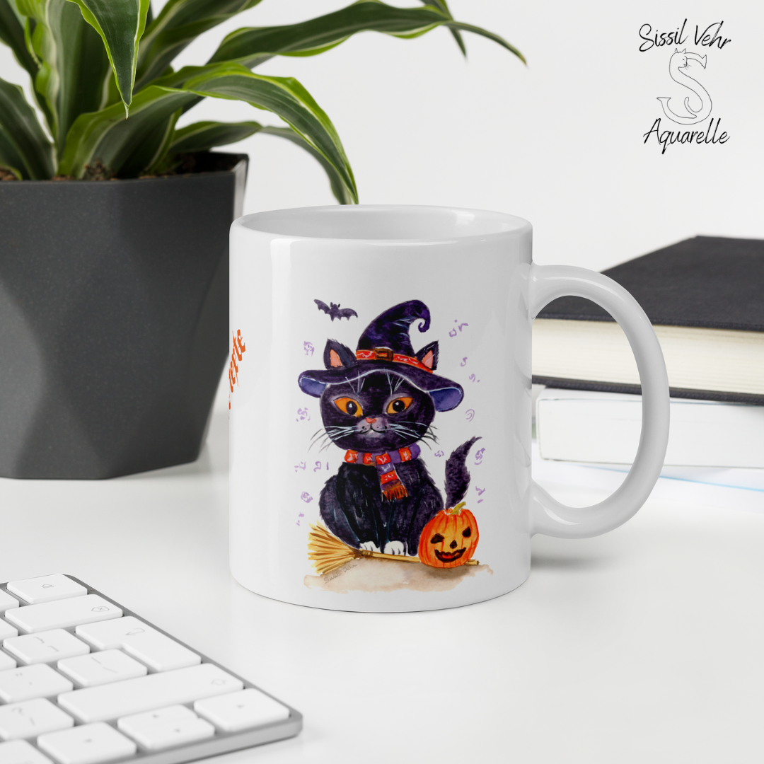 Mug Chat Sorcier - Imprimé sur 2 Faces | Personnalisable | Édition Spéciale Halloween