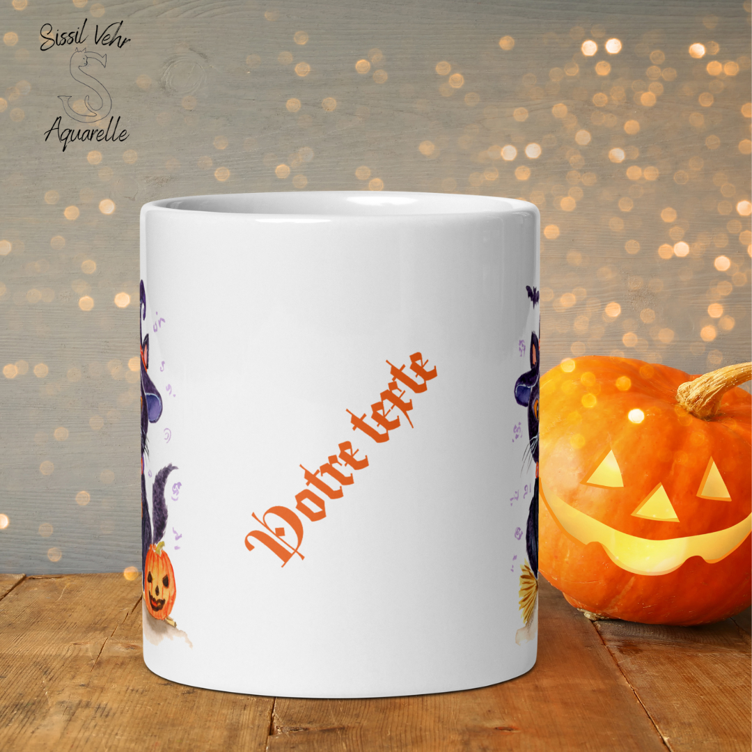 Mug Chat Sorcier - Imprimé sur 2 Faces | Personnalisable | Édition Spéciale Halloween