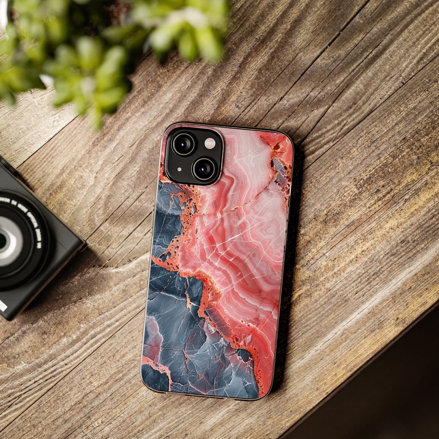 Customizable soft case: marble effect in gray and pink for iPhone, Samsung, Pixel