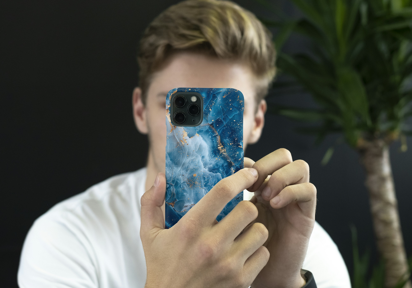 Customizable soft phone case: Gray and blue marble effect for iPhone, Samsung and Pixel