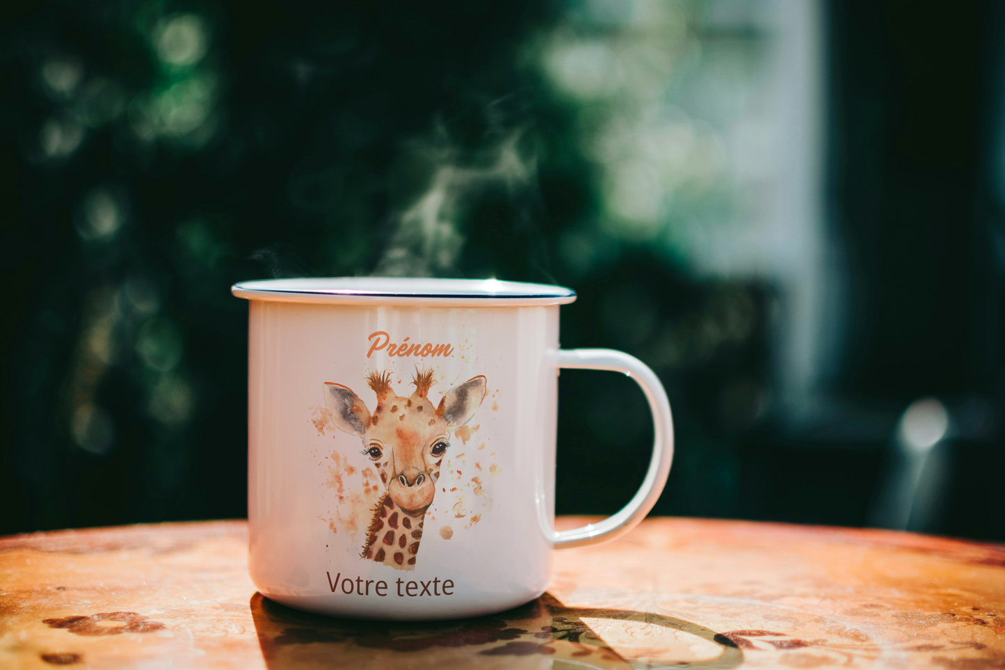 Mug camping émail girafe pour enfant - Illustration originale d'après une aquarelle