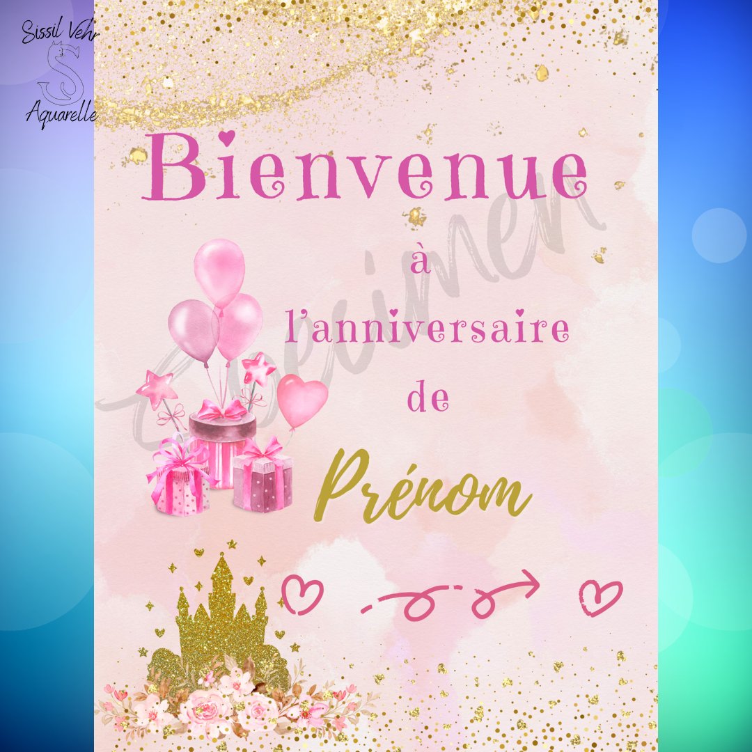 Affiche / invitation Anniversaire Princesse A3 Personnalisée sur Papier Mat Épais - Sissil Vehr Aquarelle