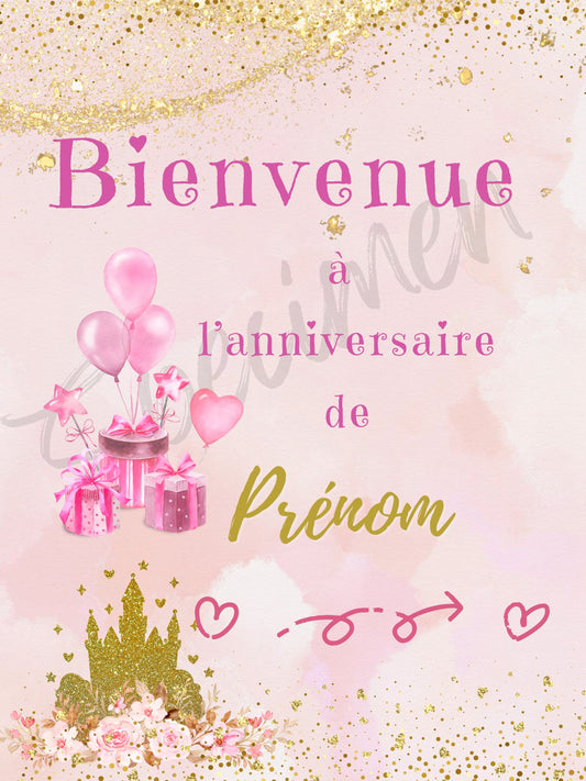 Affiche / invitation Anniversaire Princesse A3 Personnalisée sur Papier Mat Épais - Sissil Vehr Aquarelle