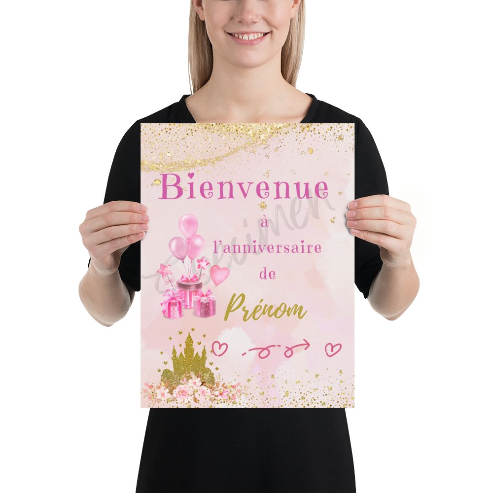 Affiche / invitation Anniversaire Princesse A3 Personnalisée sur Papier Mat Épais - Sissil Vehr Aquarelle