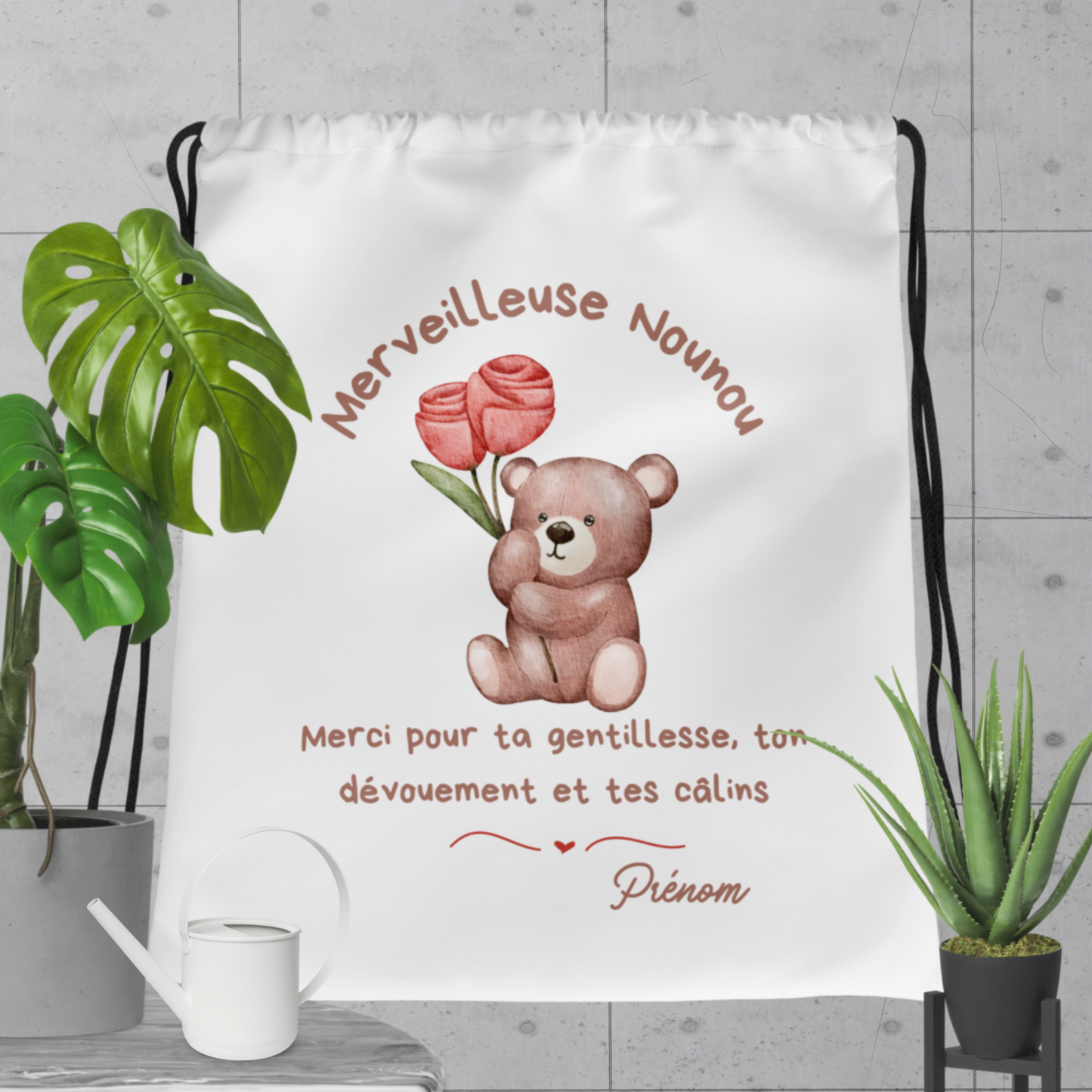 Sac à cordon Nounou Personnalisable/ merveilleuse nounou/ cadeau nounou Petit ourson /Pochon nounou personnalisé/cadeau nounou