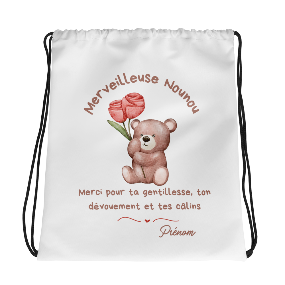 Sac à cordon Nounou Personnalisable/ merveilleuse nounou/ cadeau nounou Petit ourson /Pochon nounou personnalisé/cadeau nounou