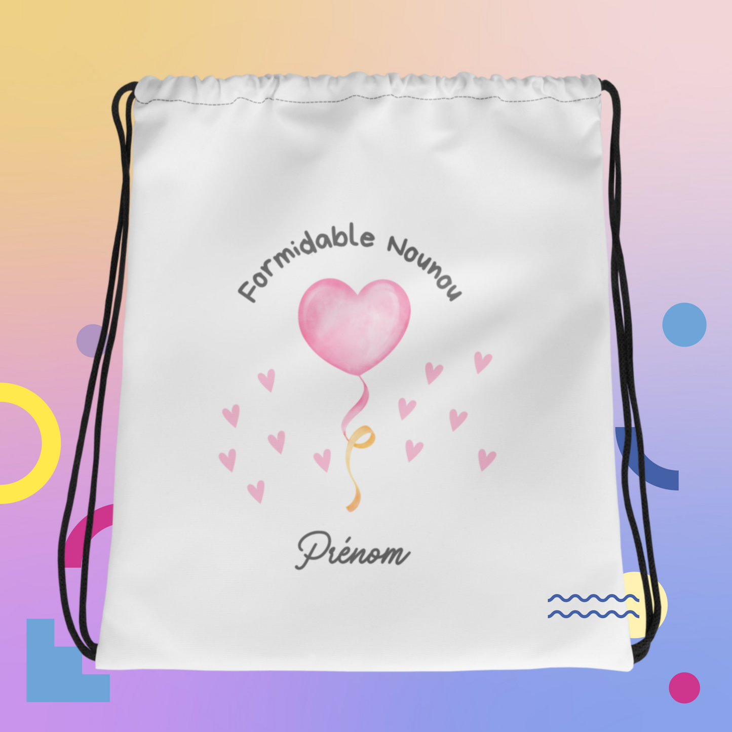 Sac à cordon Nounou Personnalisable/ merveilleuse nounou/ cadeau nounou Coeur /Pochon nounou personnalisé/cadeau nounou