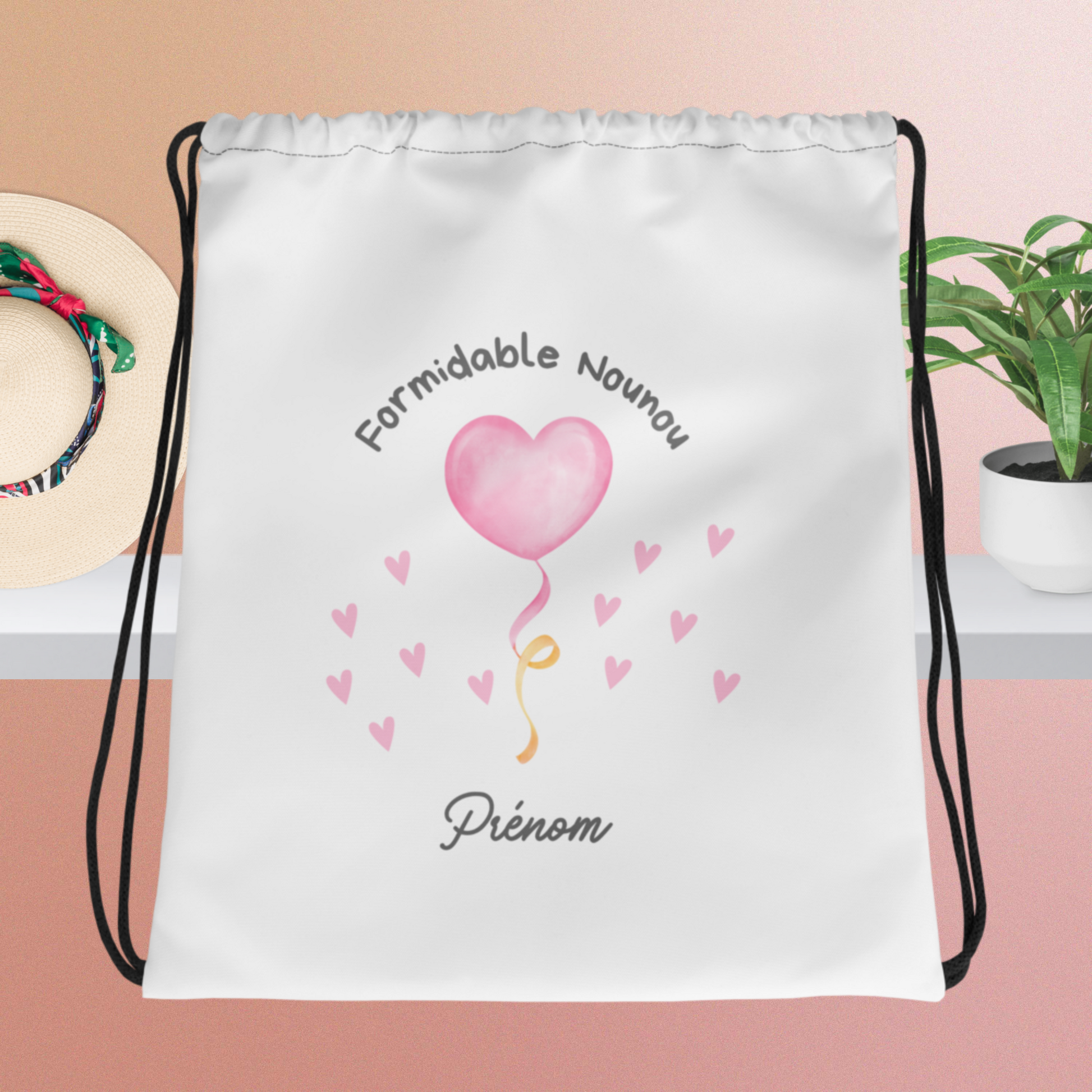 Sac à cordon Nounou Personnalisable/ merveilleuse nounou/ cadeau nounou Coeur /Pochon nounou personnalisé/cadeau nounou