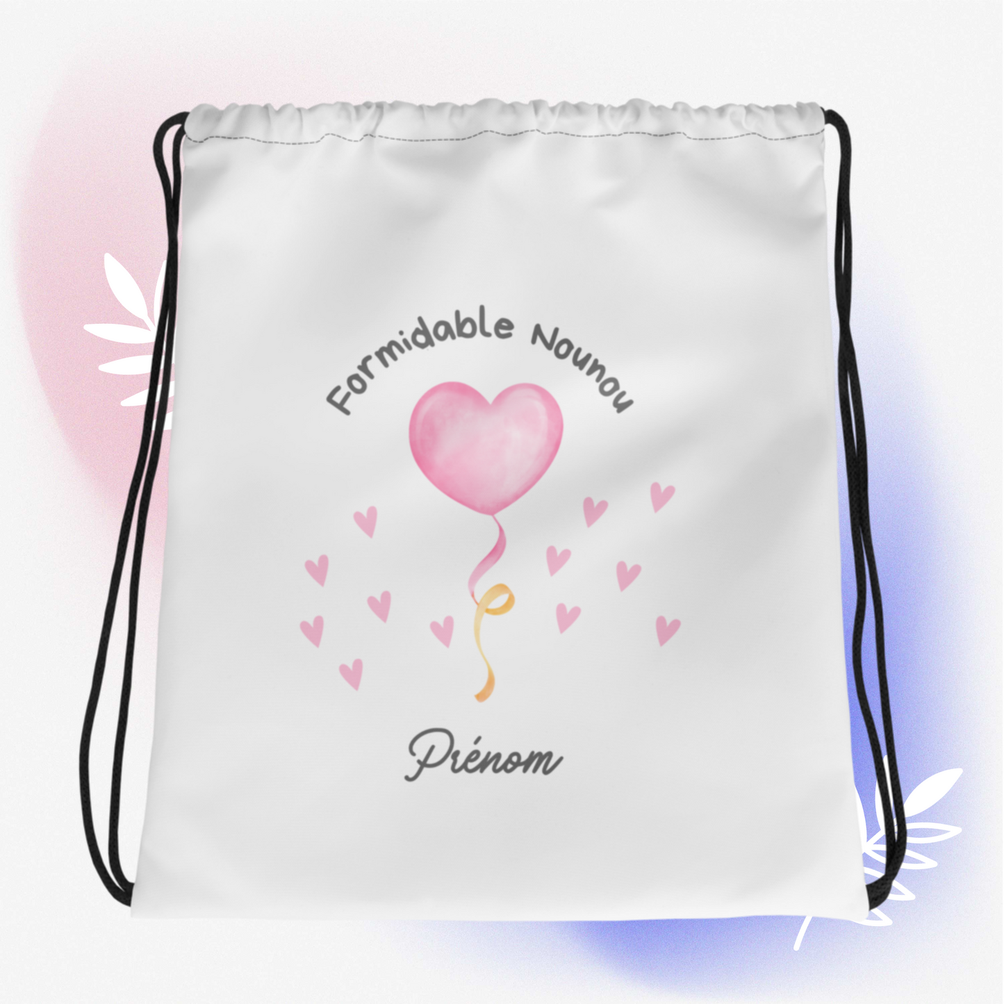 Sac à cordon Nounou Personnalisable/ merveilleuse nounou/ cadeau nounou Coeur /Pochon nounou personnalisé/cadeau nounou