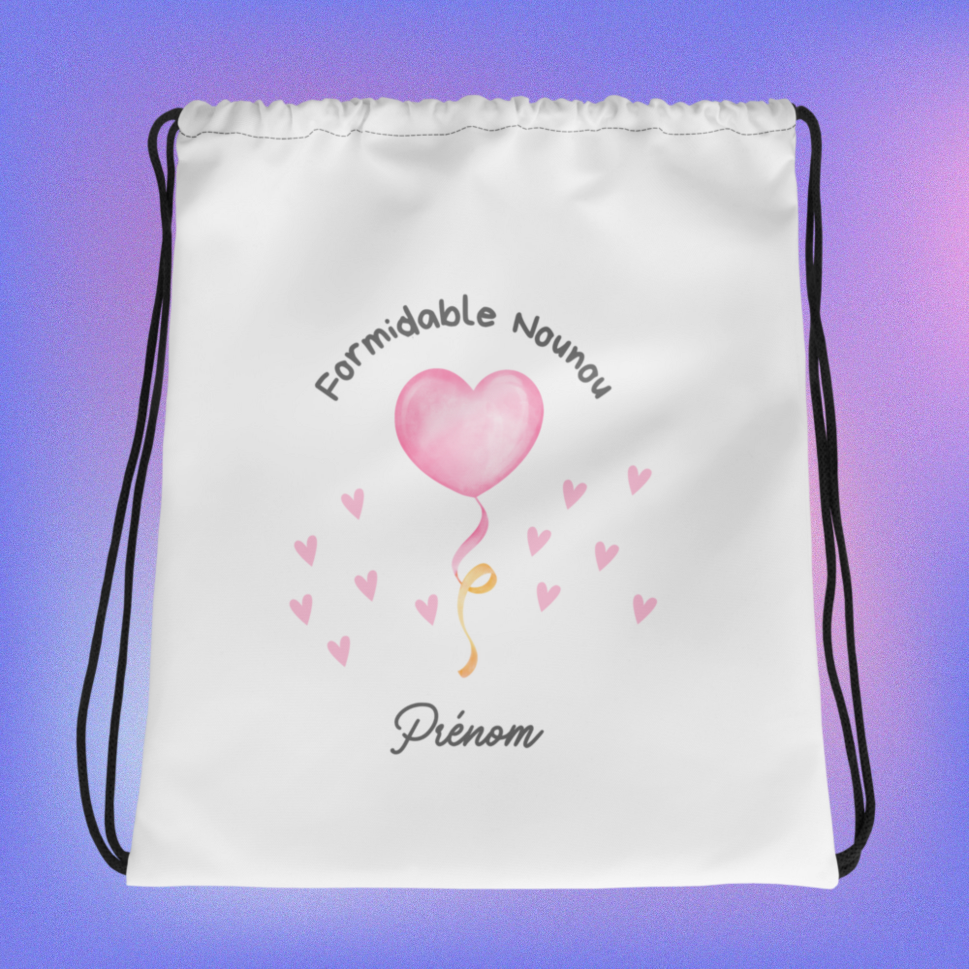 Sac à cordon Nounou Personnalisable/ merveilleuse nounou/ cadeau nounou Coeur /Pochon nounou personnalisé/cadeau nounou