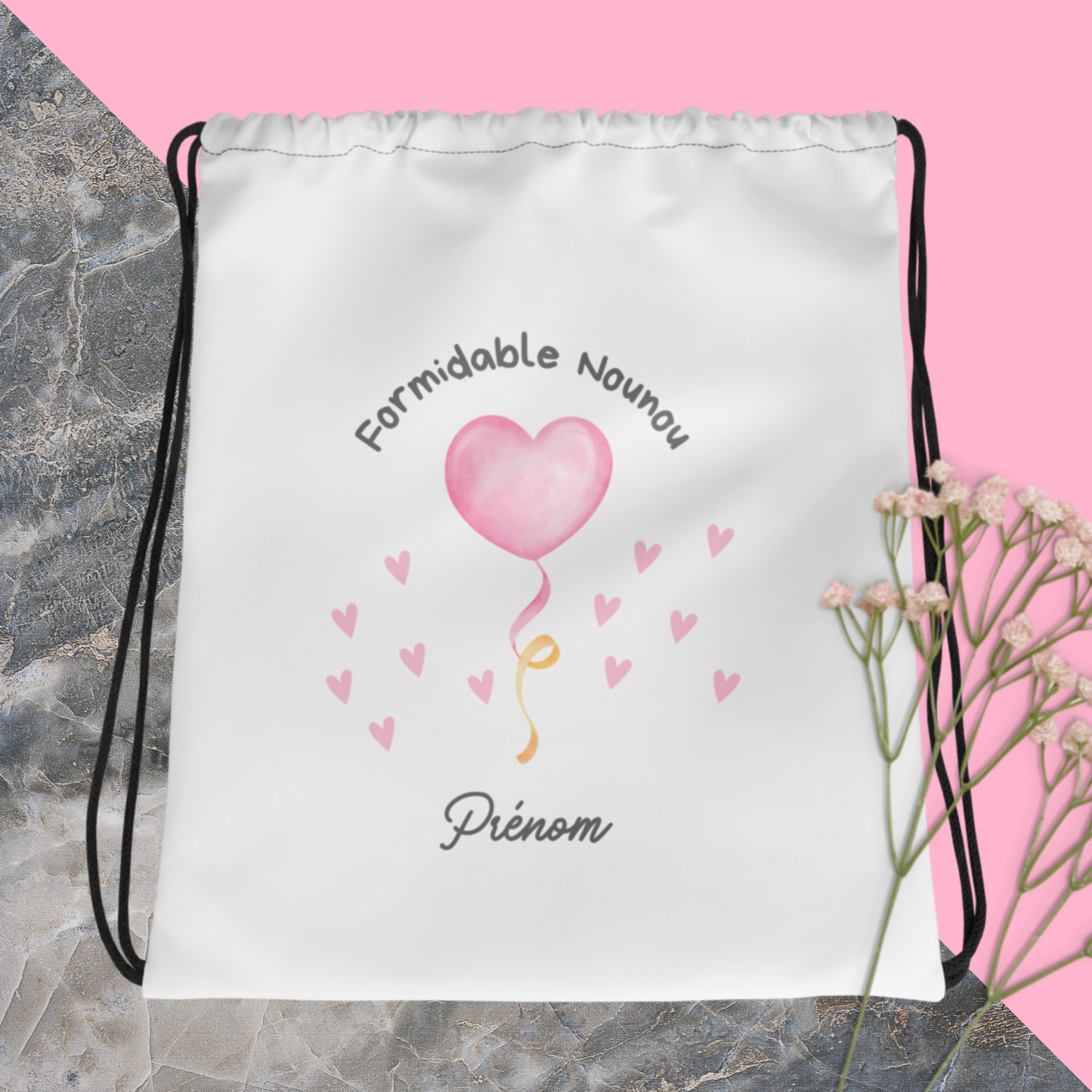 Sac à cordon Nounou Personnalisable/ merveilleuse nounou/ cadeau nounou Coeur /Pochon nounou personnalisé/cadeau nounou