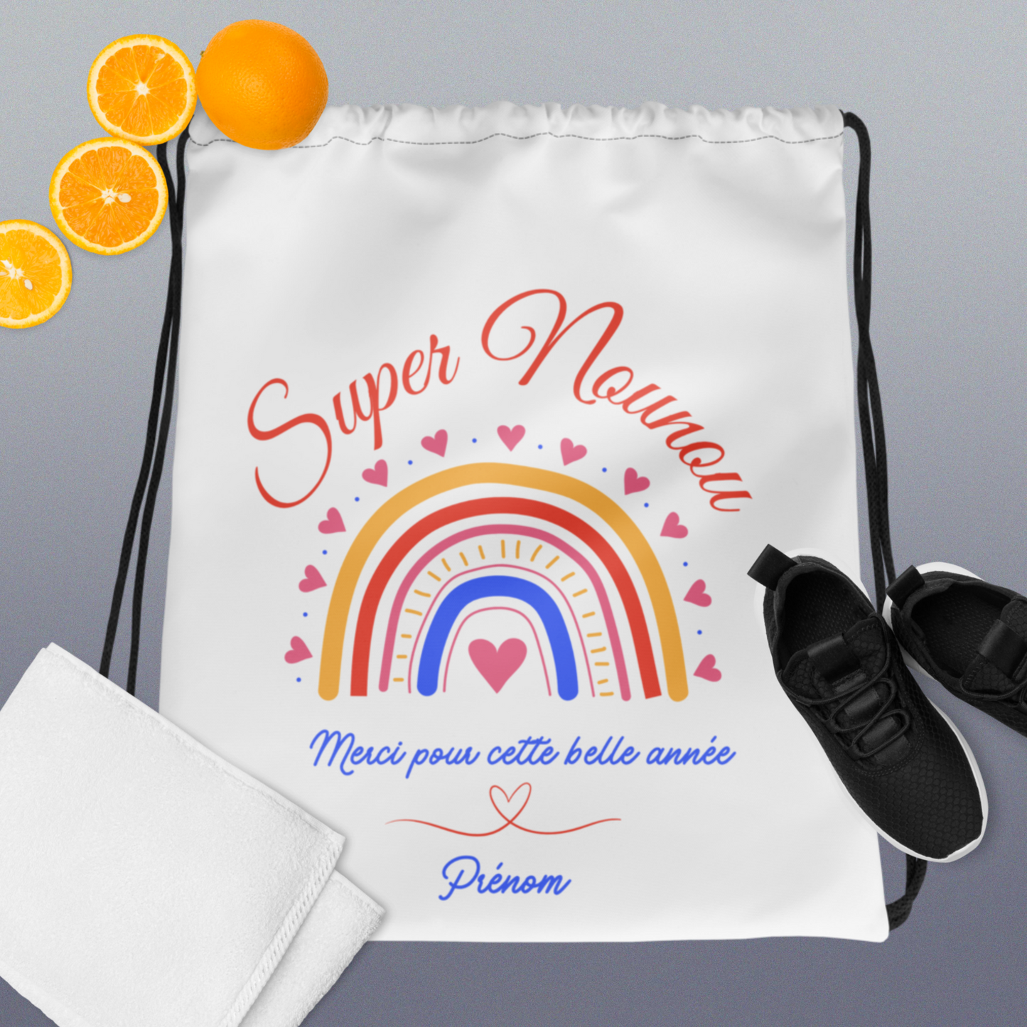 Sac à cordon Nounou Personnalisable/ Super nounou/ cadeau nounou Rainbow /Pochon nounou personnalisé/cadeau nounou