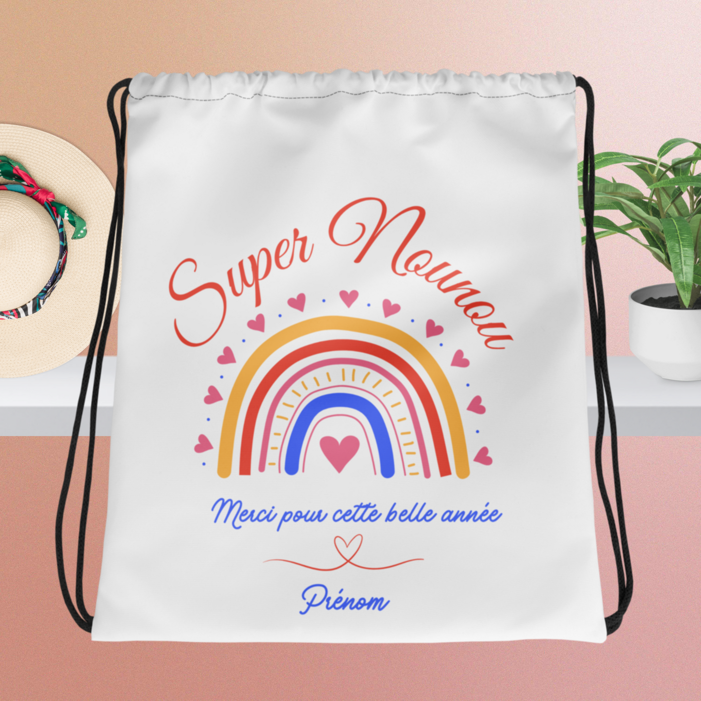 Sac à cordon Nounou Personnalisable/ Super nounou/ cadeau nounou Rainbow /Pochon nounou personnalisé/cadeau nounou