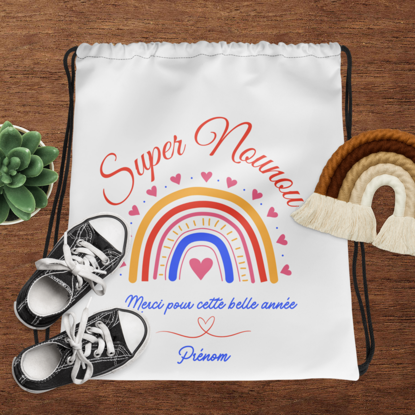 Sac à cordon Nounou Personnalisable/ Super nounou/ cadeau nounou Rainbow /Pochon nounou personnalisé/cadeau nounou