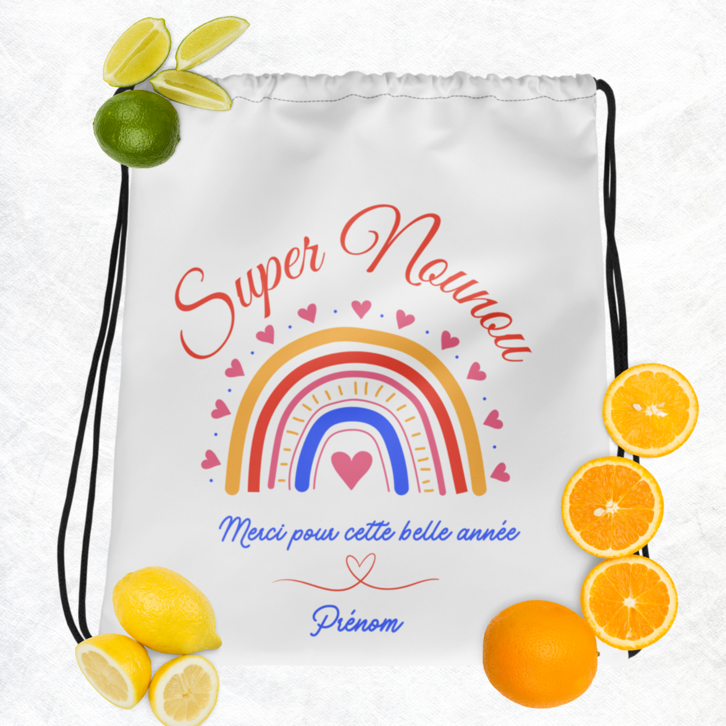 Sac à cordon Nounou Personnalisable/ Super nounou/ cadeau nounou Rainbow /Pochon nounou personnalisé/cadeau nounou