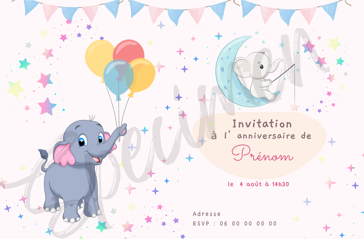 Invitation anniversaire personnalisée - Fille - Rose - Format A5 - Carte d'anniversaire - Téléchargeable à imprimer