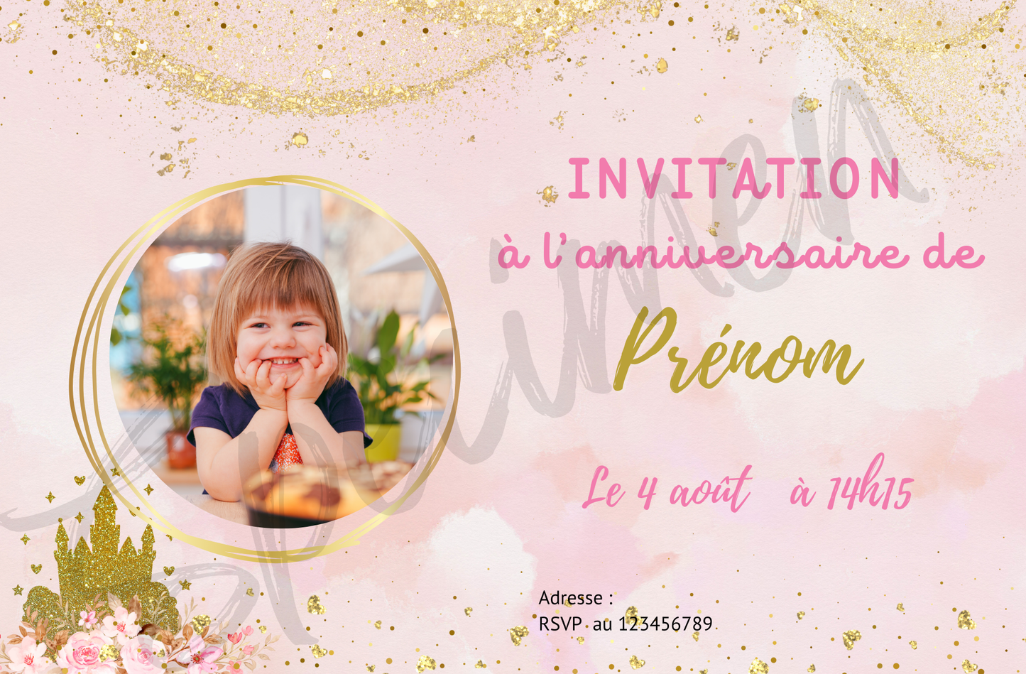 Invitation anniversaire personnalisée - Fille - Rose - Format A5 - Carte d'anniversaire - Téléchargeable à imprimer