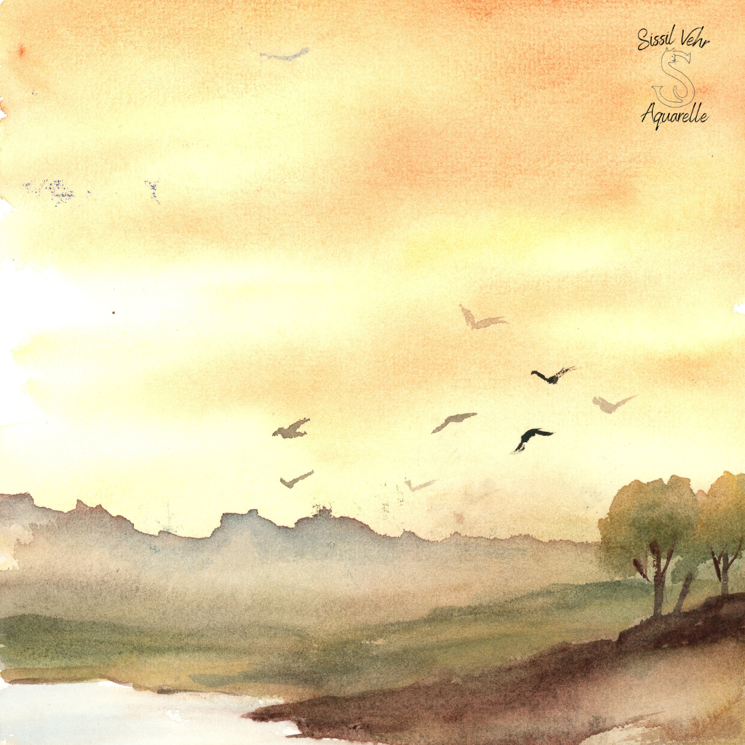 Aquarelle paysage automne débutant cours vidéo mouillé sur mouillé