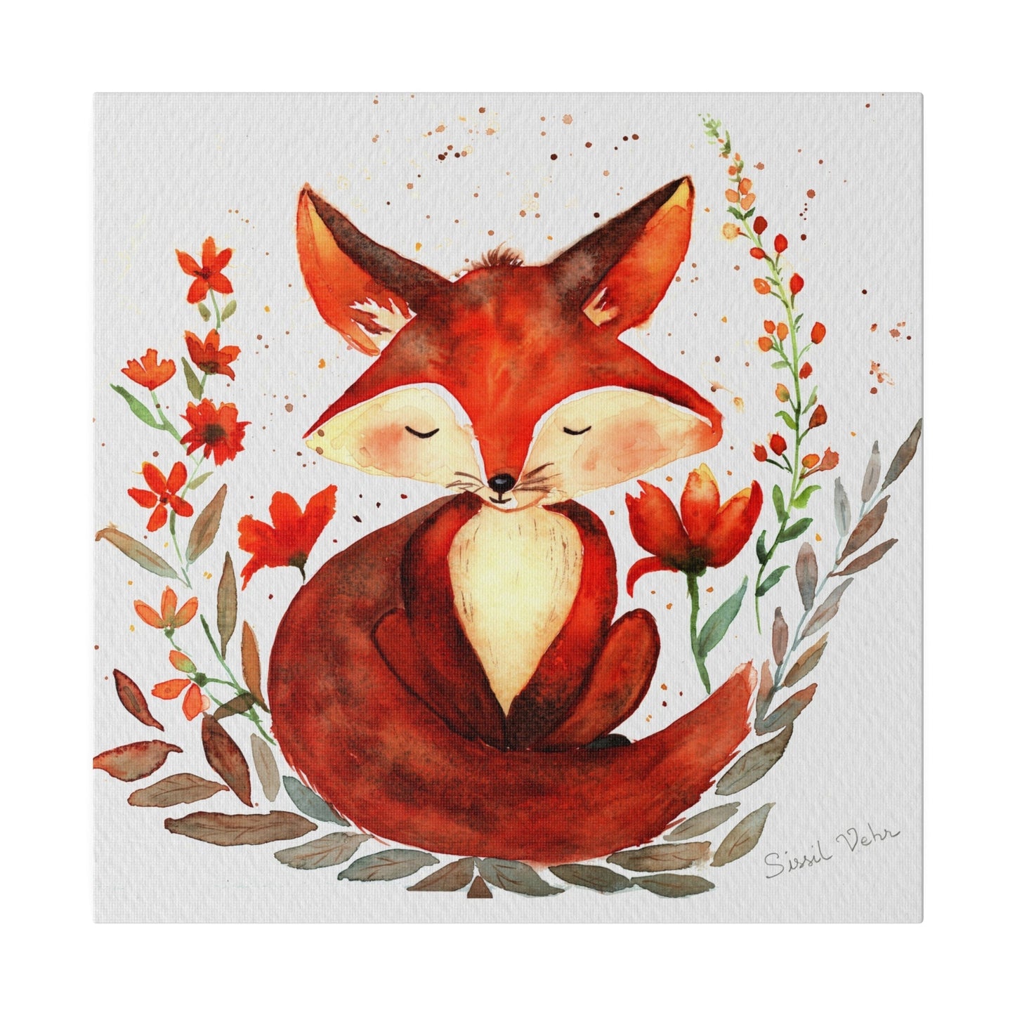 Art mural aquarelle : Adorable renard - Sissil Vehr Aquarelle