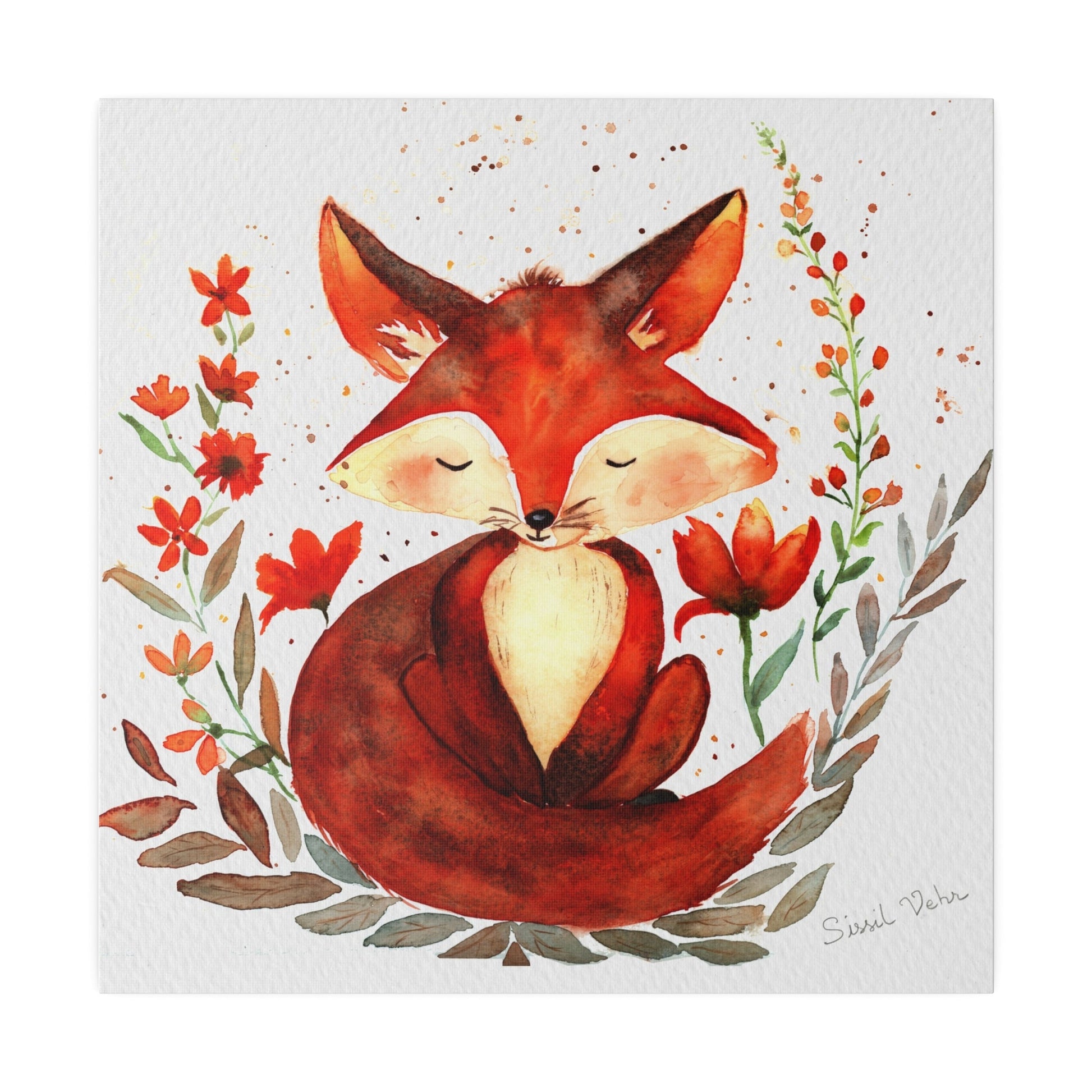 Art mural aquarelle : Adorable renard - Sissil Vehr Aquarelle