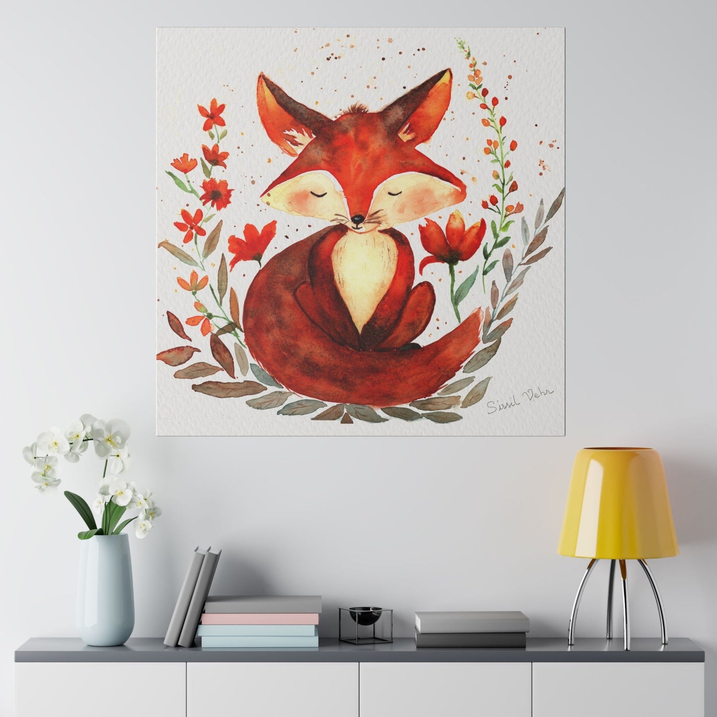 Art mural aquarelle : Adorable renard - Sissil Vehr Aquarelle