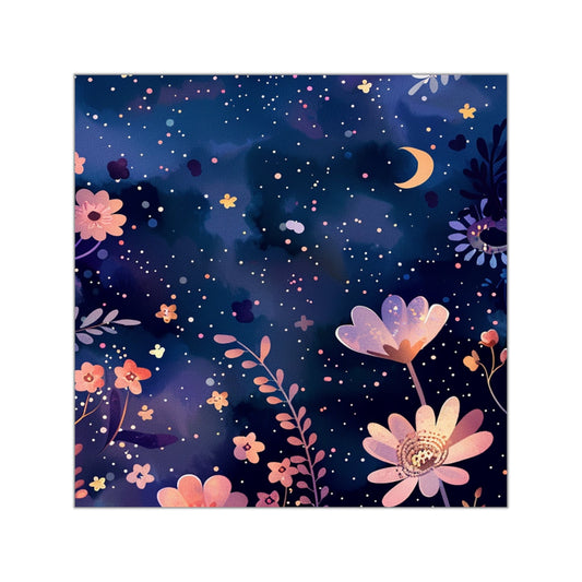 Autocollants carrés en vinyle : Fleurs roses dans la nuit - Sissil Vehr Aquarelle