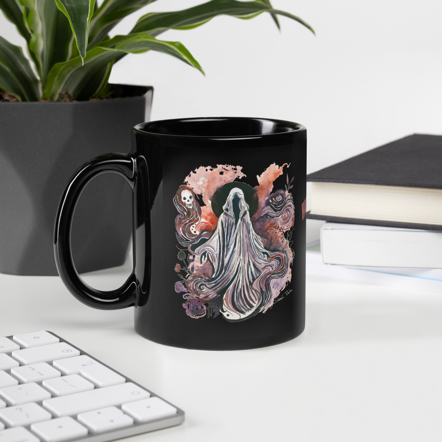 Mug en céramique noire - Haunting Vibes - Illustration Spooky personnalisable