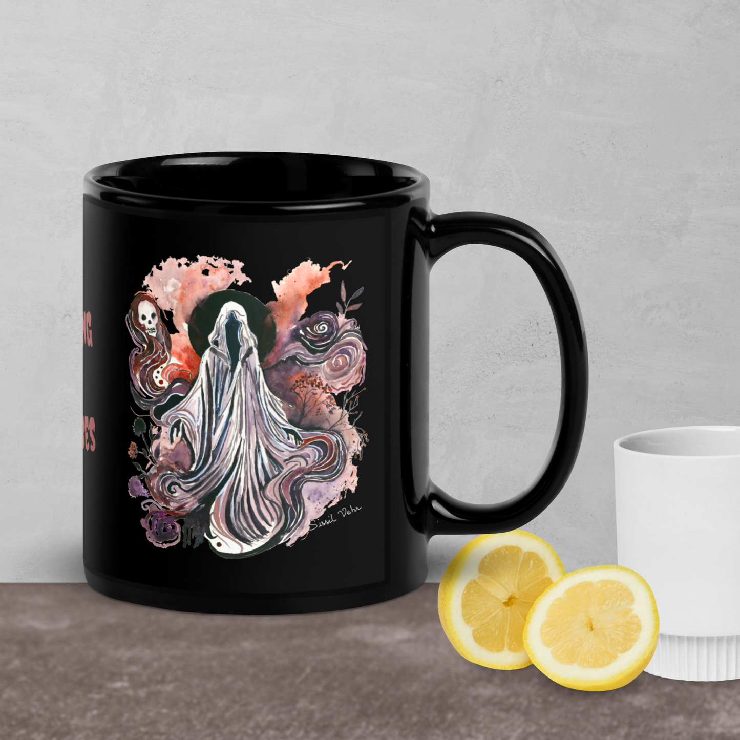 Mug en céramique noire - Haunting Vibes - Illustration Spooky personnalisable