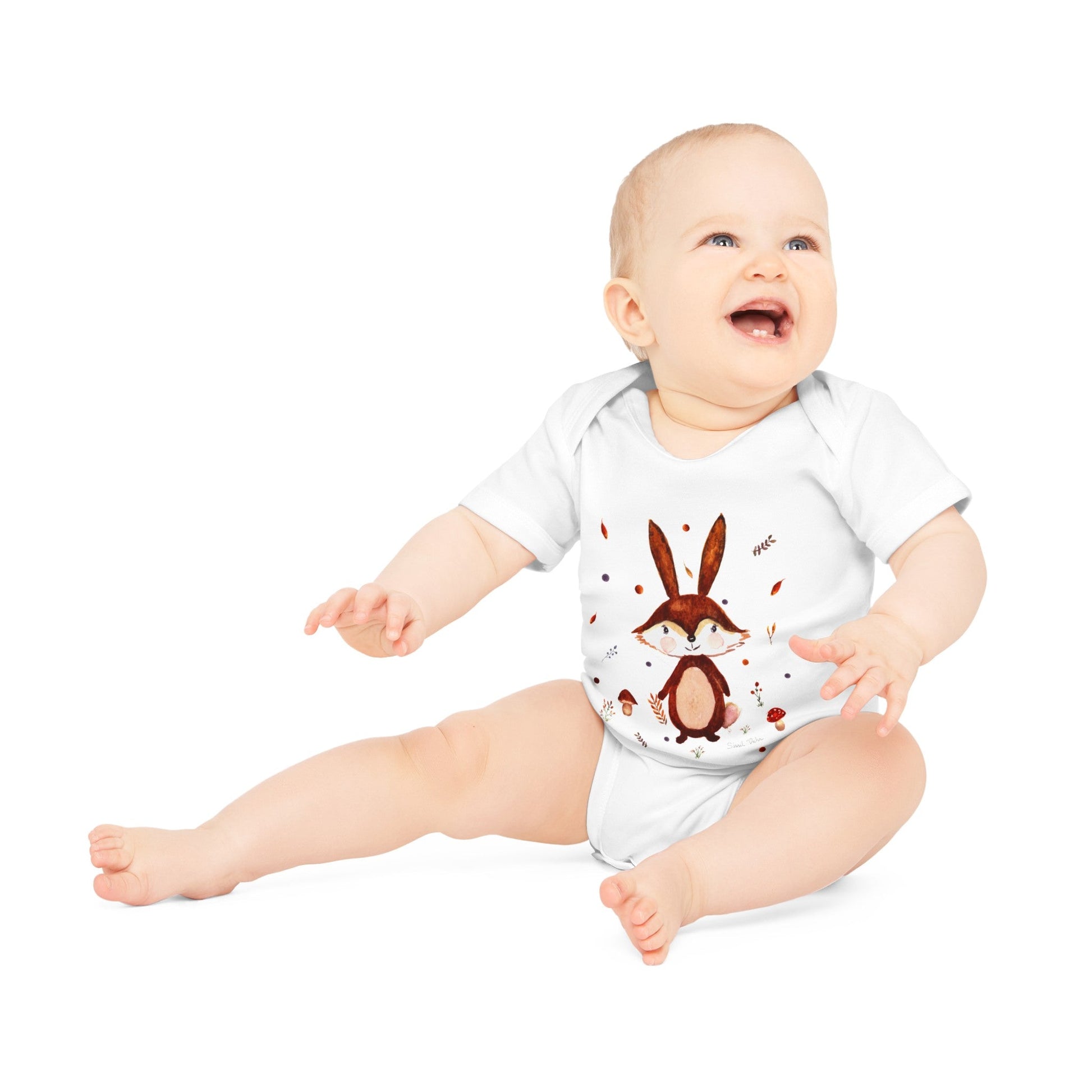 Body bébé Personnalisé 100% coton Bio : Aquarelle Lapin manches courtes - Sissil Vehr Aquarelle