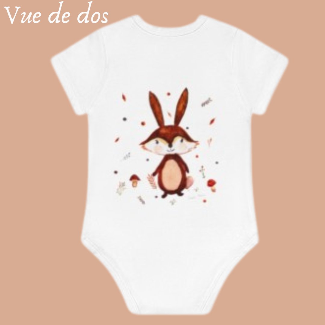 Body bébé Personnalisé 100% coton Bio : Aquarelle Lapin manches courtes - Sissil Vehr Aquarelle