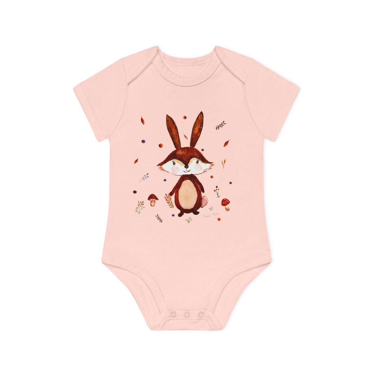 Body bébé Personnalisé 100% coton Bio : Aquarelle Lapin manches courtes - Sissil Vehr Aquarelle