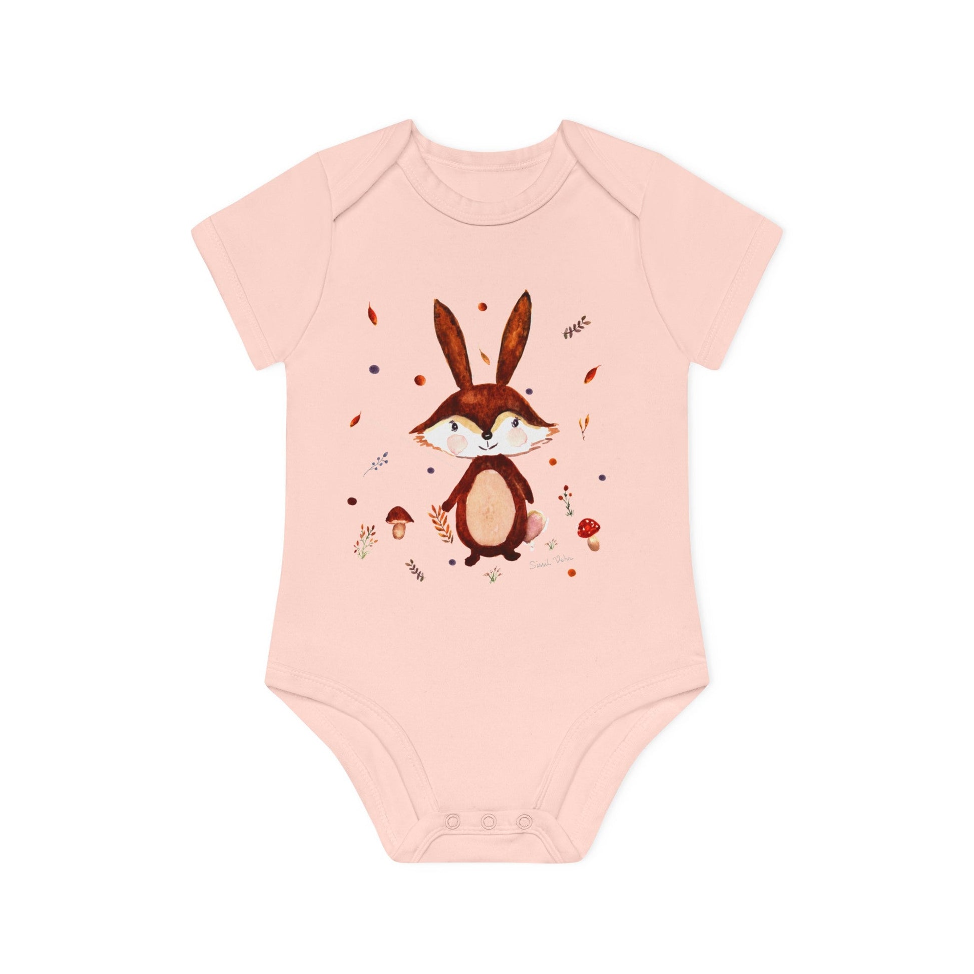 Body bébé Personnalisé 100% coton Bio : Aquarelle Lapin manches courtes - Sissil Vehr Aquarelle