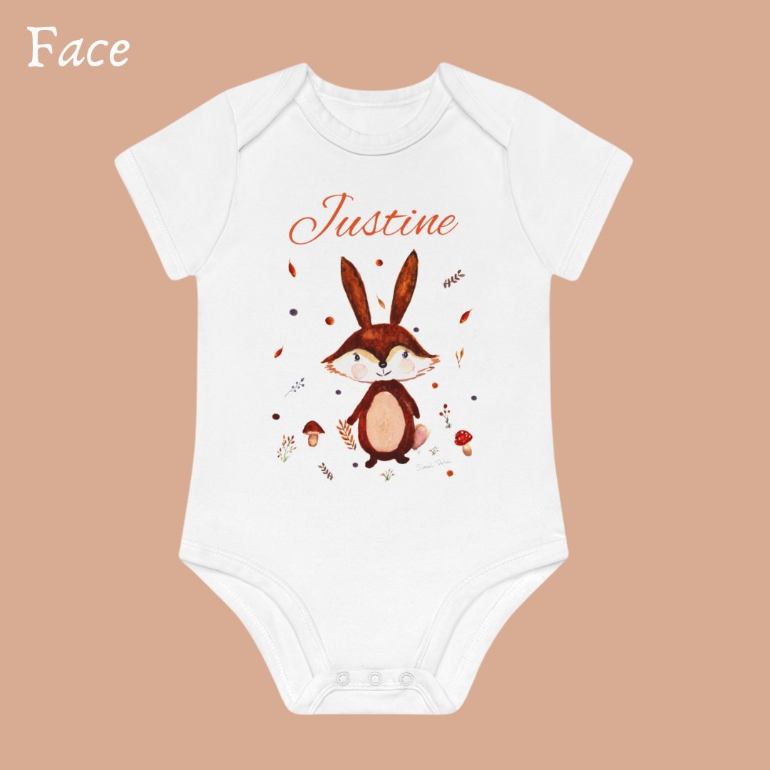 Body bébé Personnalisé 100% coton Bio : Aquarelle Lapin manches courtes - Sissil Vehr Aquarelle